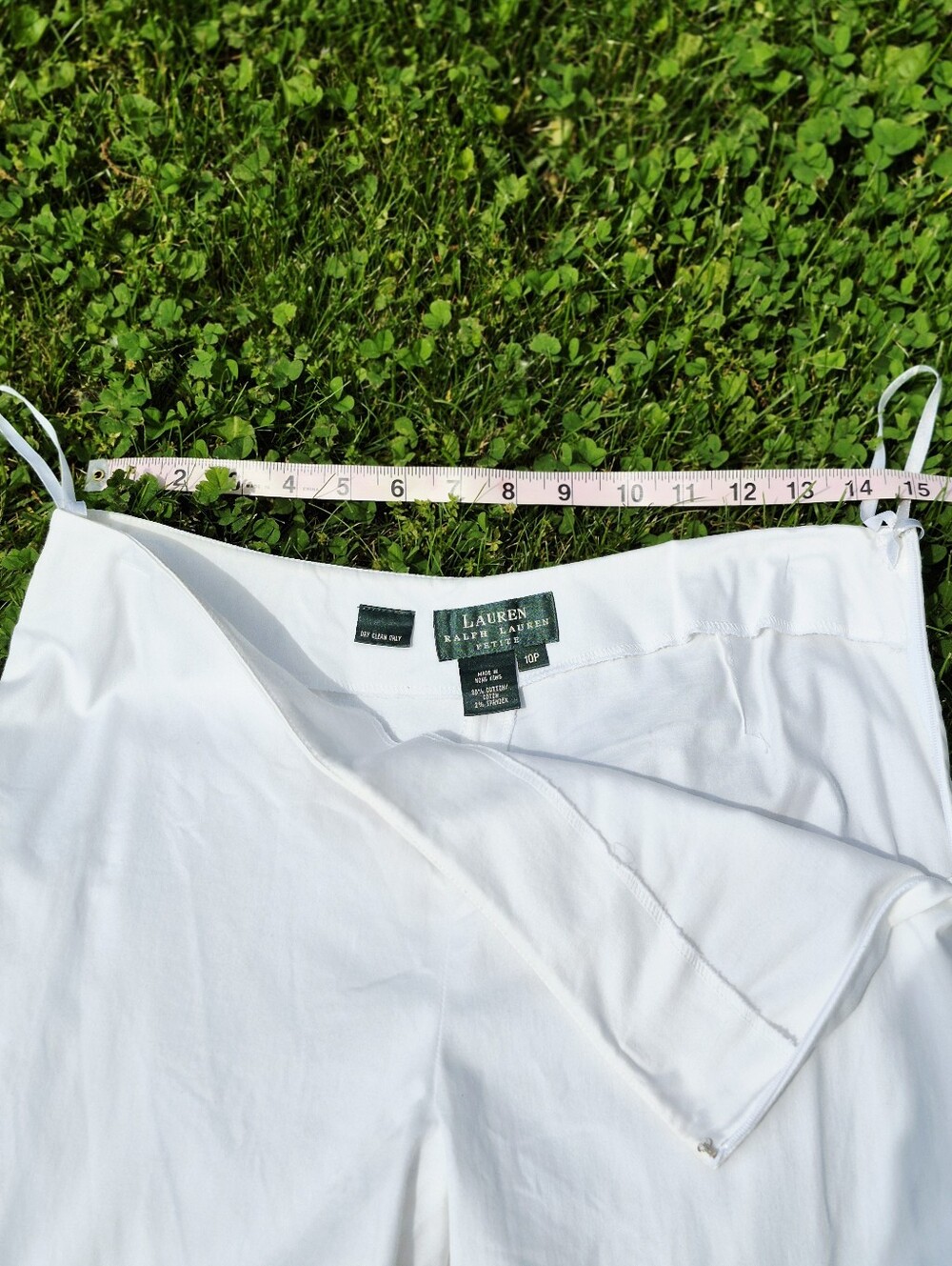 VINTAGE Lauren Ralph Lauren PETITE White Cropped Cotton Pants 10P - Picture 3 of 11